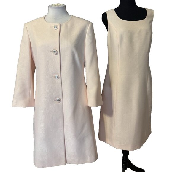 John Meyer Dress & Long Jacket Duster Blazer Suit 12 Light Pink Textured NEW - Picture 1 of 12
